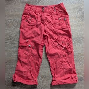 BGN & Co Women's Coral Red Cargo Capri Y2K Utility Pants Hiking